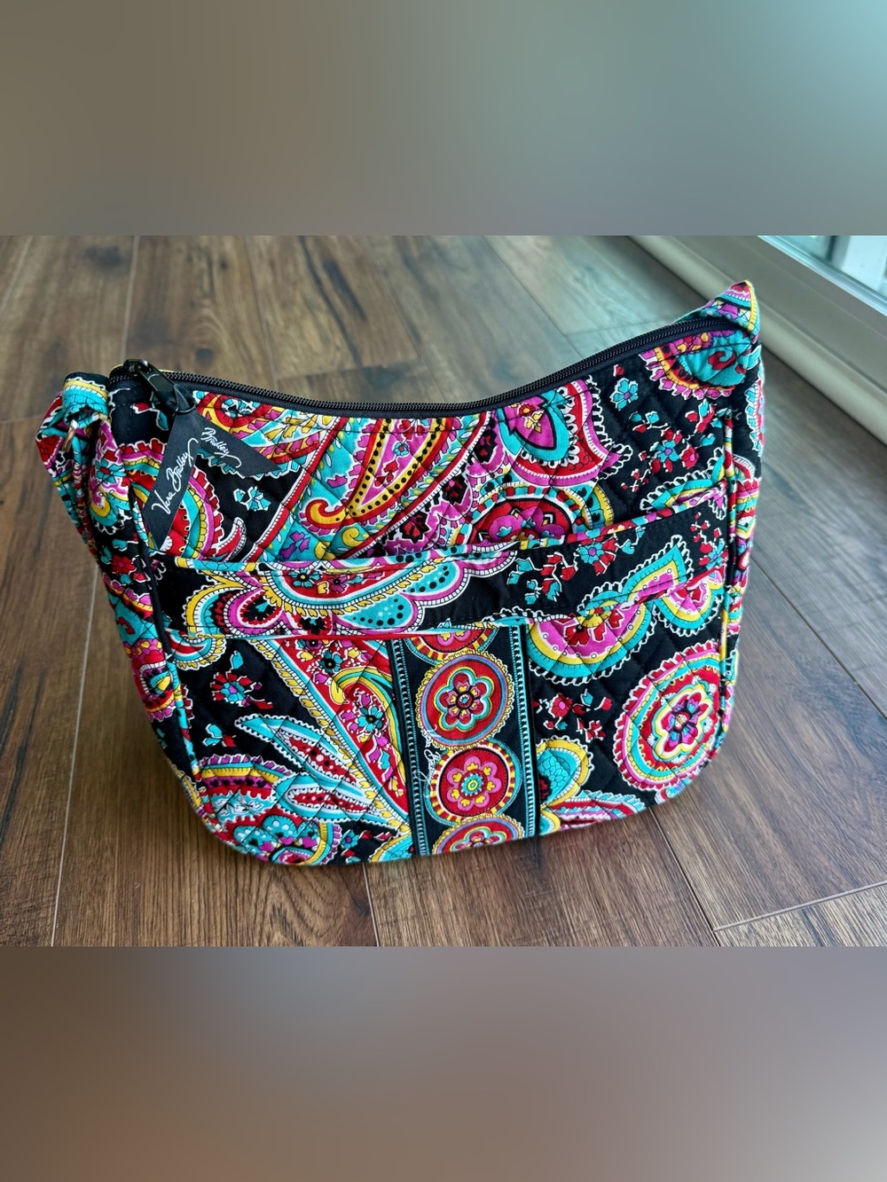 Vera Bradley Black Multi Quilted Cosmetic Pouch with Turquoise & Pink Paisley